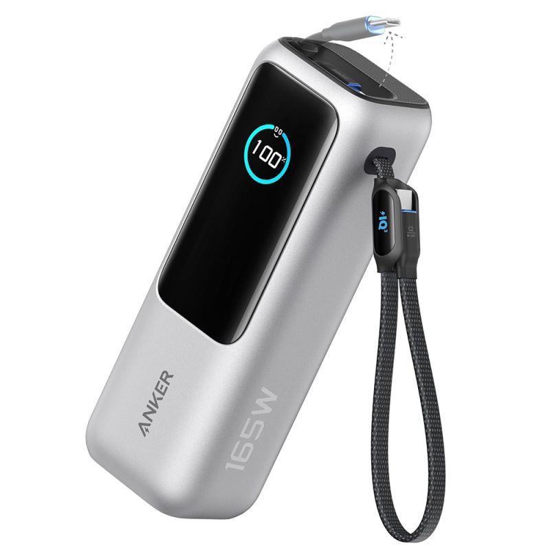 Baterie Externa cu 2x Cablu Type-C, USB-C, USB, Digital Display, 25000mAh, 165W - Anker Prime (A1695H41) - Silver