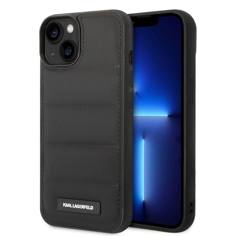 Husa iPhone 14 Plus - Karl Lagerfeld Hardcase Leather Puffy (KLHCP14MPSQAK) - Elongated Logo