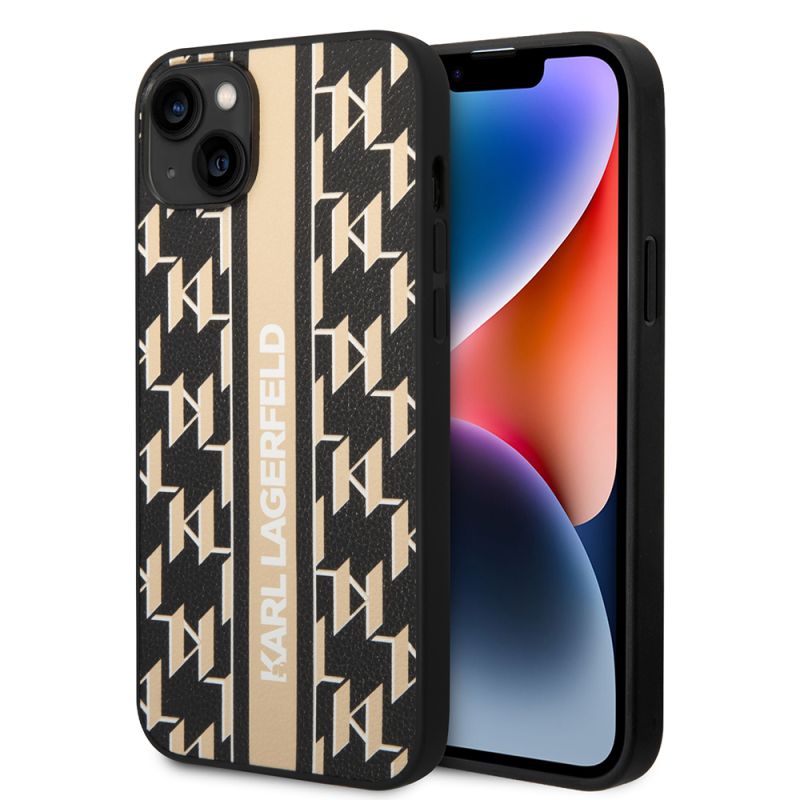 Husa iPhone 14 Plus - Karl Lagerfeld Hardcase Monogram (KLHCP14MPGKLSKW) - Brown Stripe