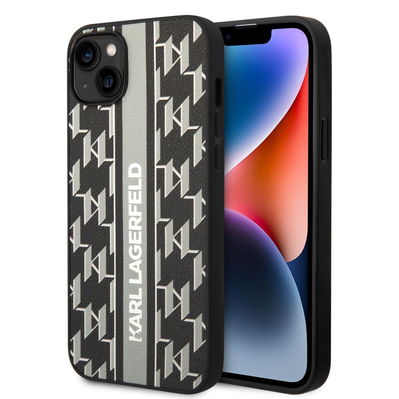 Husa iPhone 14 Plus - Karl Lagerfeld Hardcase Monogram (KLHCP14MPGKLSKG) - Grey Stripe