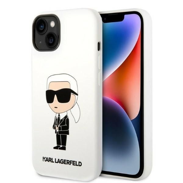 Husa pentru iPhone 14 Plus - Karl Lagerfeld Silicone (KLHCP14MSNIKBCH) - White Ikonik