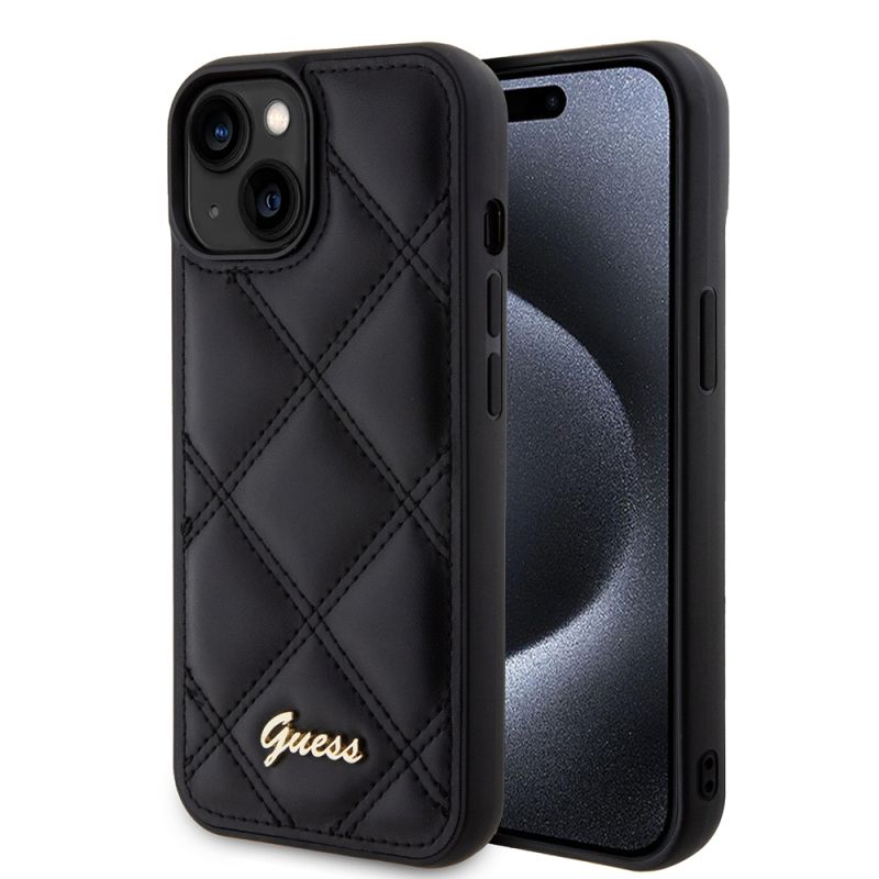 Husa pentru iPhone 15 - Guess Quilted Metal Logo (GUHCP15SPSQSQSK) - Black