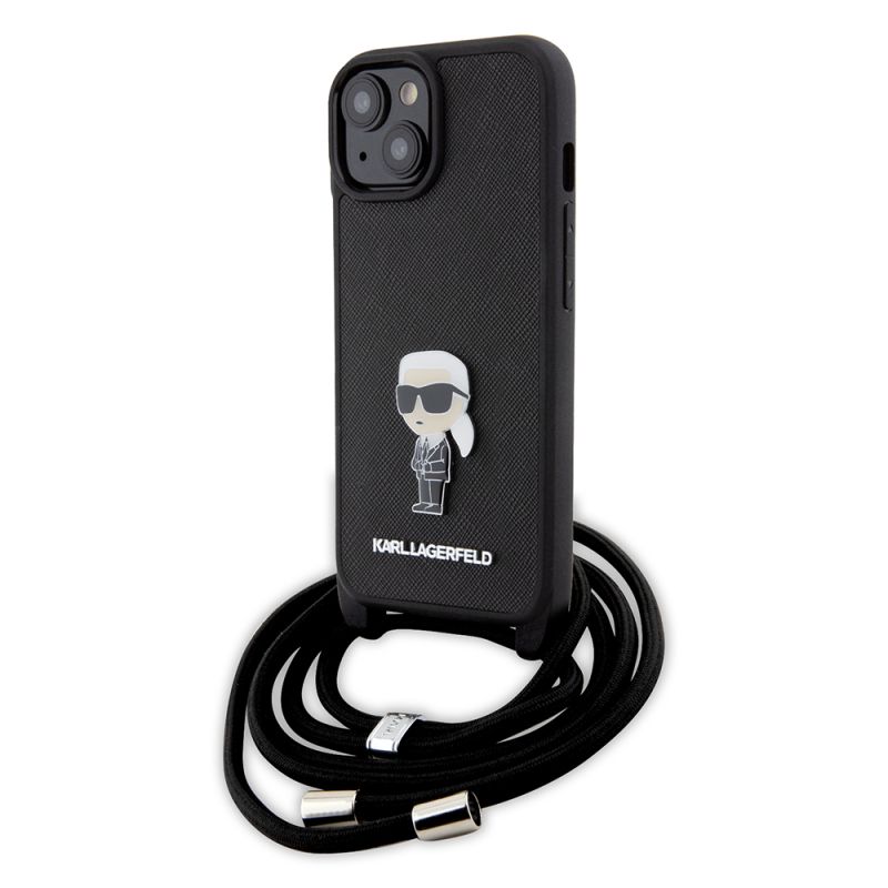 Husa pentru iPhone 15 - Karl Lagerfeld Saffiano Crossbody (KLHCP15SSASKNPSK) - Monogram Metal Pin Karl