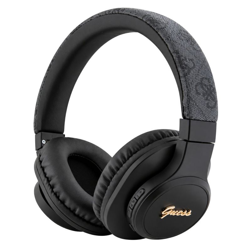 Casti fara Fir, Bluetooth 5.3, USB-C, Over-ear, 300mAh - Guess 4G Tone on Tone Script Logo (GUBH604FEMK) - Black