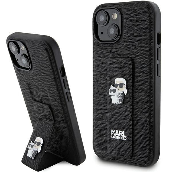 Husa pentru iPhone 15 Plus - Karl Lagerfeld Saffiano Gripstand (KLHCP15MGSAKCPK) - Karl&Choupette Pins