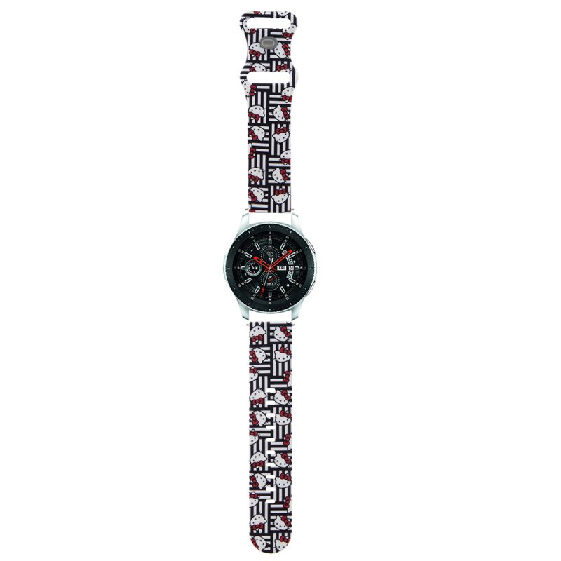 Curea pentru Samsung Watch (46mm)/Watch 3, Huawei Watch GT 2/GT 3 (46mm) - Hello Kitty Strap Silicone Heads & Stripes (HKUWLSDIESK) - Black