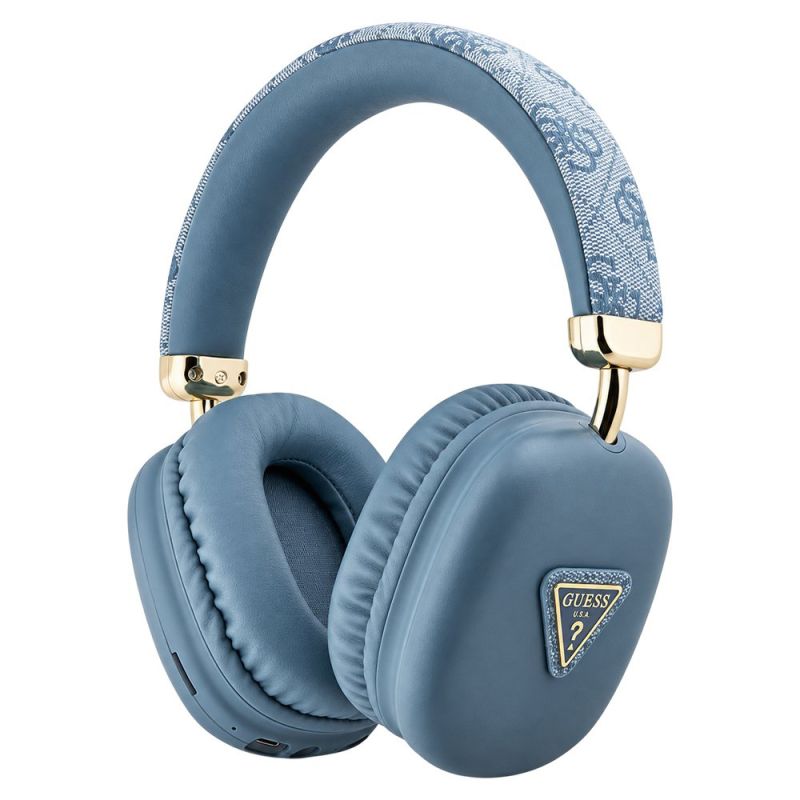 Casti fara Fir Bluetooth 5.3, USB-C, AUX, On-ear, 400mAh, IPX4 - Guess 4G Gold Triangle Logo (GUBHK1P4TPB) - Blue