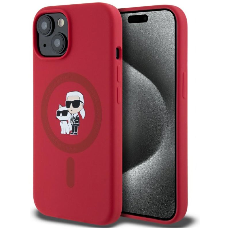 Husa pentru iPhone 15 - Karl Lagerfeld Silicone MagSafe (KLHMP15SSCMKCRHR) - Red Karl&Choupette