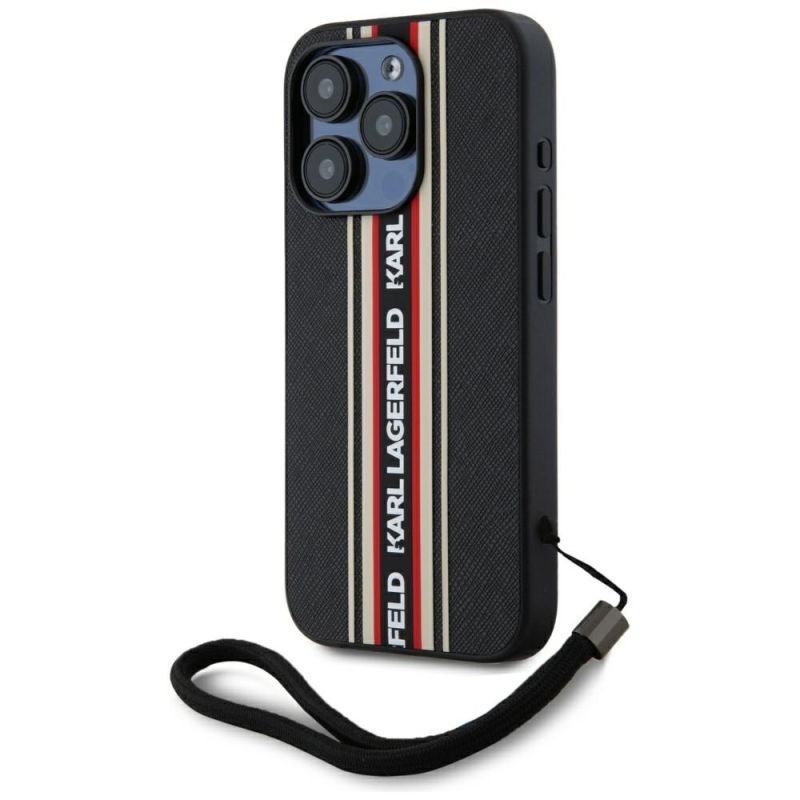 Husa pentru iPhone 15 Pro - Karl Lagerfeld Saffiano Athleisure Stripes Cord (KLHCP15LPAMSCNSR) - Red