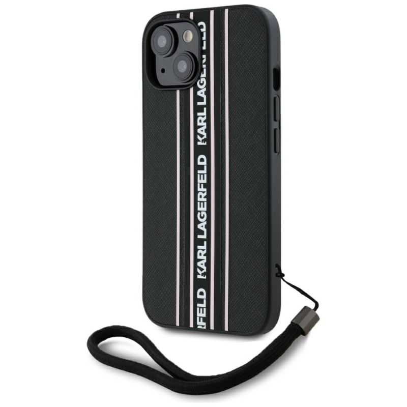 Husa pentru iPhone 15 - Karl Lagerfeld Saffiano Athleisure Stripes Cord (KLHCP15SPAMSCNSP) - Pink