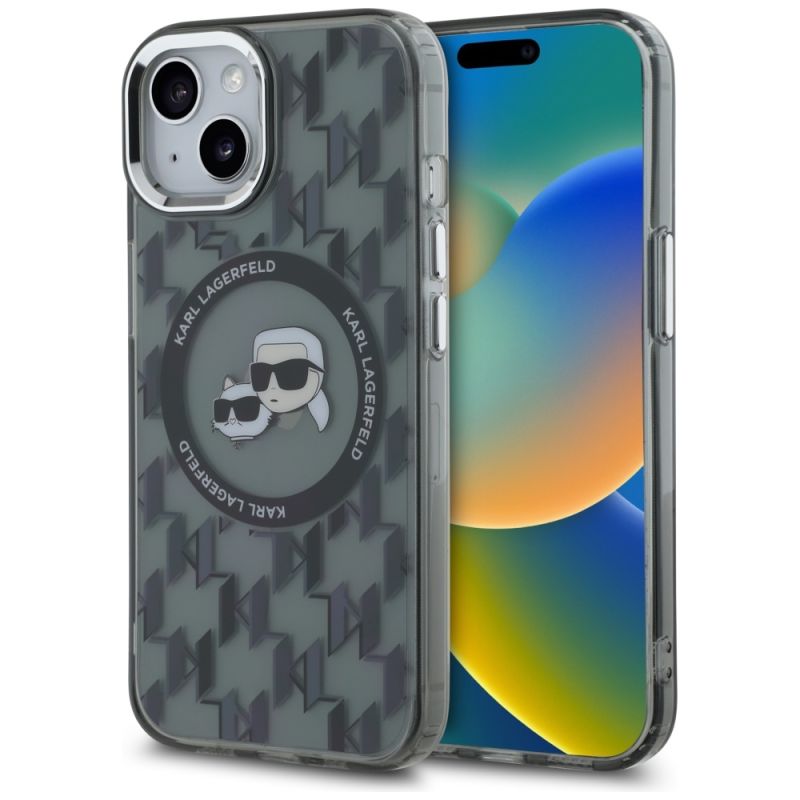 Husa pentru iPhone 15 - Karl Lagerfeld IML MagSafe (KLHMP15SHMCKMHK) - Monogram Karl&Choupette Head