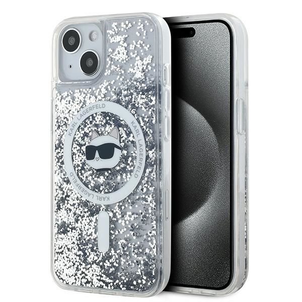 Husa pentru iPhone 15 Plus - Karl Lagerfeld Liquid Glitter MagSafe (KLHMP15MLGCHSGH) - Transparent Choupette Head