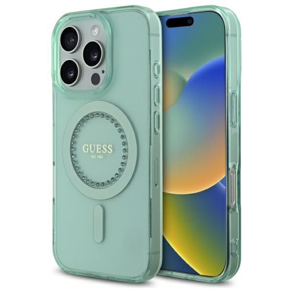 Husa pentru iPhone 16 Pro - Guess IML Rhinestones MagSafe (GUHMP16LPFTDTEN) - Green