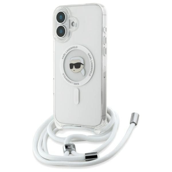 Husa pentru iPhone 16 - Karl Lagerfeld IML Crossbody MagSafe (KLHMP16SHCKHNT) - Transparent Karl Head