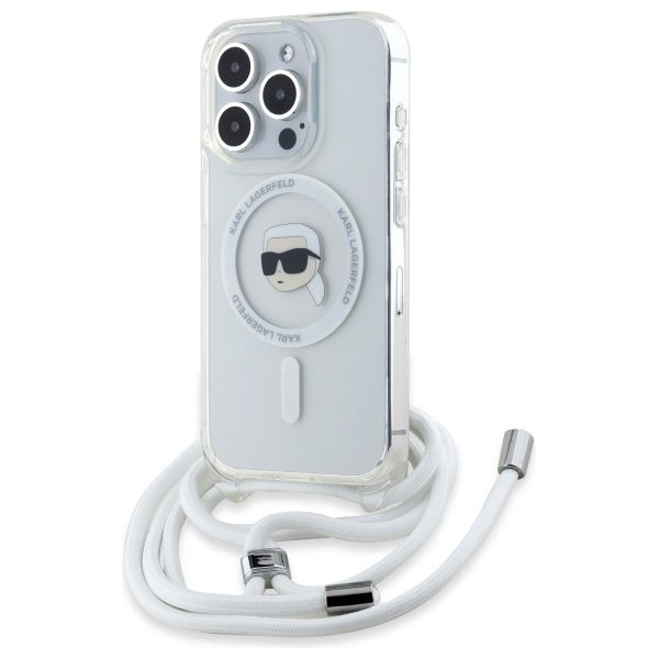 Husa pentru iPhone 16 Pro Max - Karl Lagerfeld IML Crossbody MagSafe (KLHMP16XHCKHNT) - Transparent Karl Head