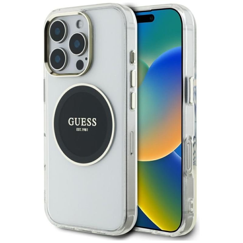 Husa pentru iPhone 16 Pro - Guess IML Metal Colored Circle MagSafe (GUHMP16LHTDRCEDK) - Black