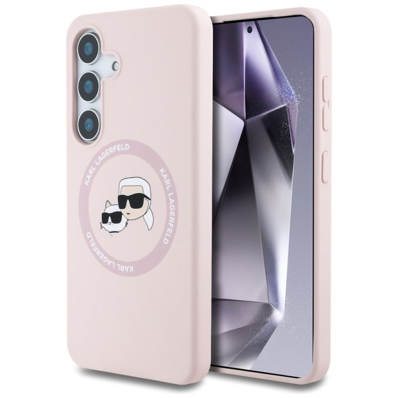 Husa pentru Samsung Galaxy S25 - Karl Lagerfeld Silicone Double Heads MagSafe (KLHMS25SSKCHTCP) - Pink