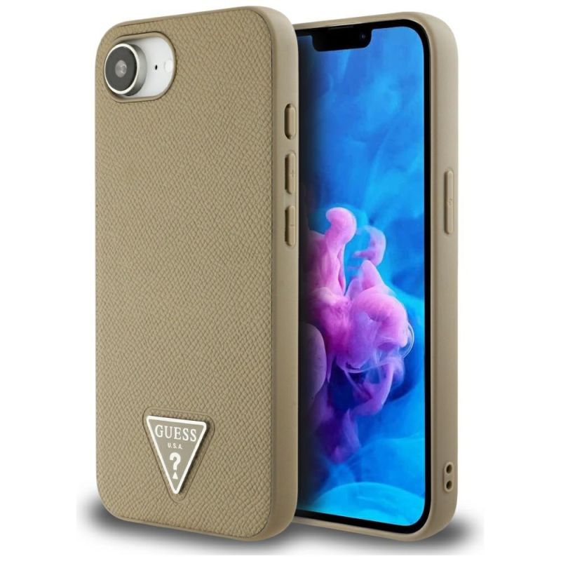 Husa pentru iPhone 16e / iPhone 17e - Guess Grained PU Triangle Logo MagSafe (GUHMPSE4PGTSPSW) - Brown