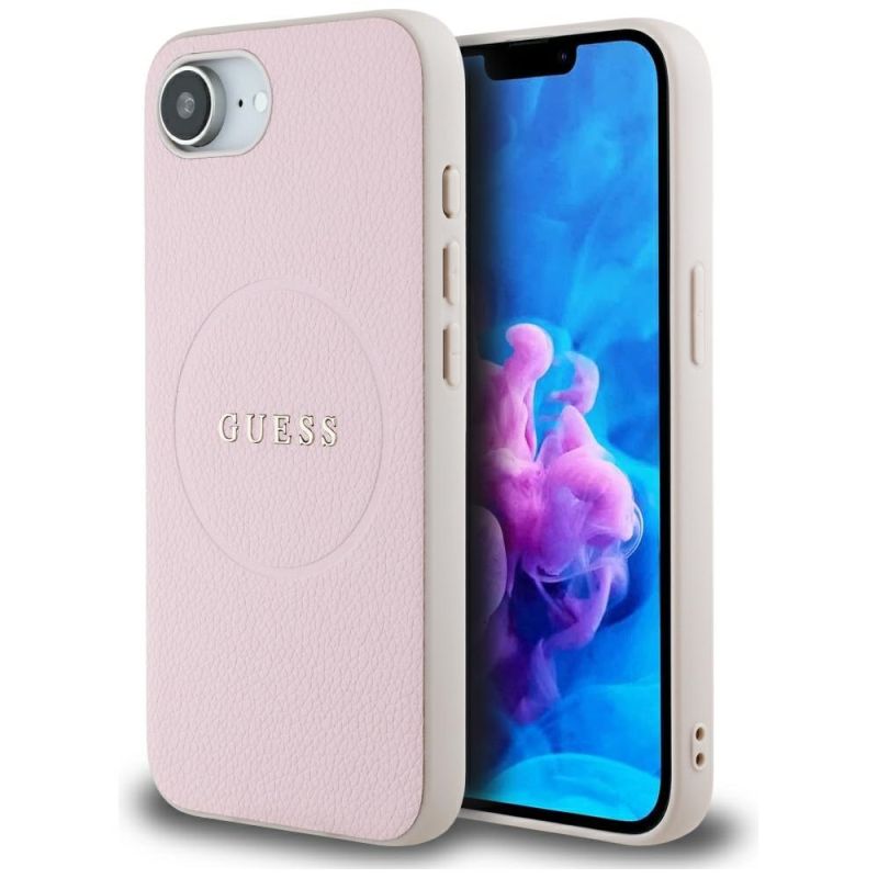 Husa pentru iPhone 16e / iPhone 17e - Guess Grained Gold Ring MagSafe (GUHMPSE4PGHSMMP) - Pink