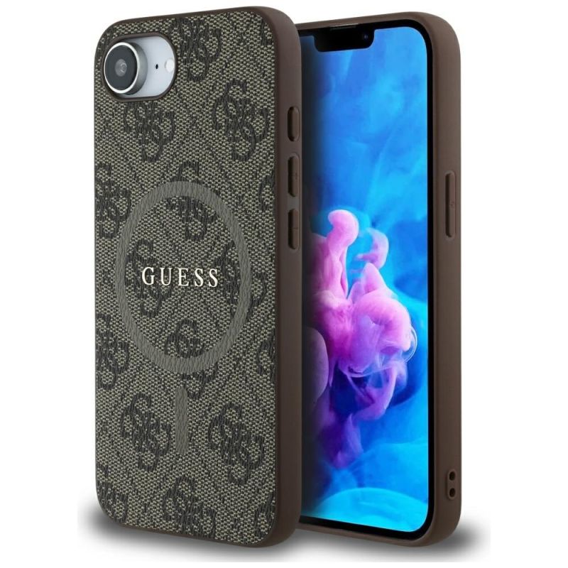 Husa pentru iPhone 16e / iPhone 17e - Guess 4G Ring Classic Logo MagSafe (GUHMPSE4G4GFRW) - Brown