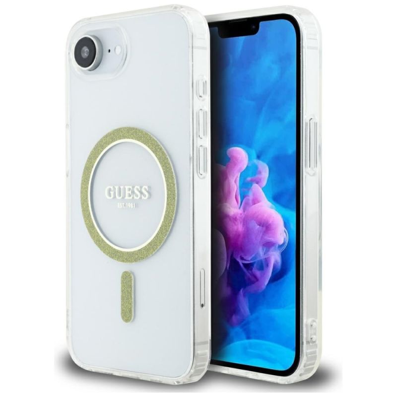 Husa pentru iPhone 16e / iPhone 17e - Guess IML Glitter Circle MagSafe (GUHMPSE4HFGERET) - Clear