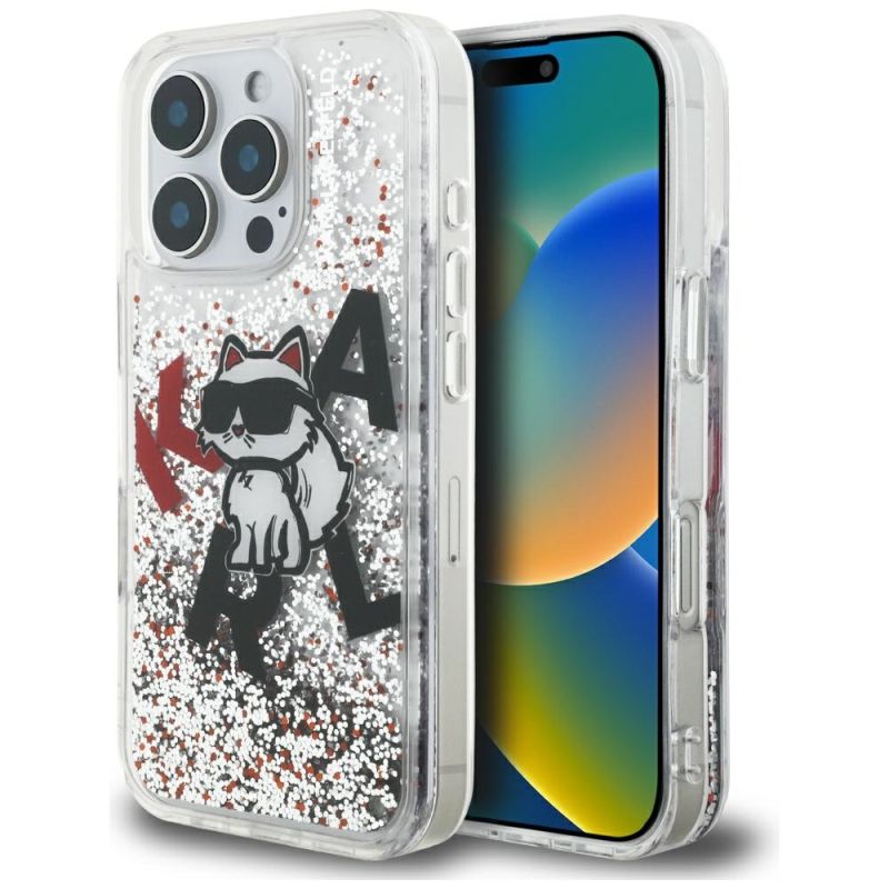 Husa pentru iPhone 16 Pro Max - Karl Lagerfeld Liquid Glitter Choupette Logo (KLHCP16XLCHSCTDT) - Clear