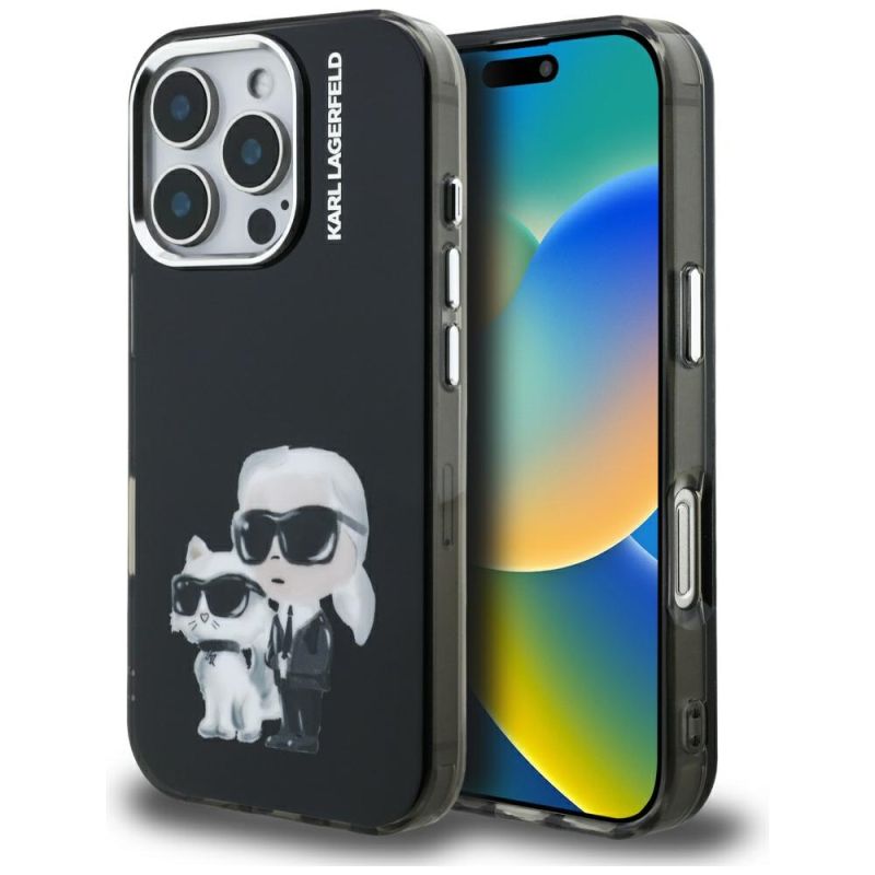 Husa pentru iPhone 16 Pro Max - Karl Lagerfeld IML Aquarelle Karl & Choupette (KLHCP16XHMKCAQK) - Black