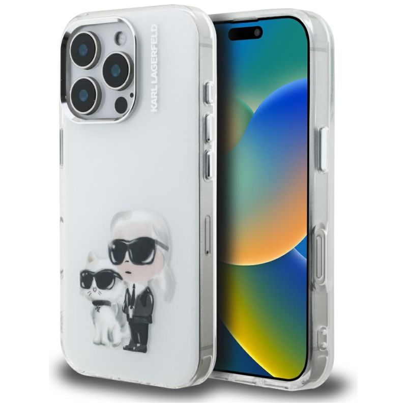 Husa pentru iPhone 16 Pro Max - Karl Lagerfeld IML Aquarelle Karl & Choupette (KLHCP16XHMKCAQH) - White