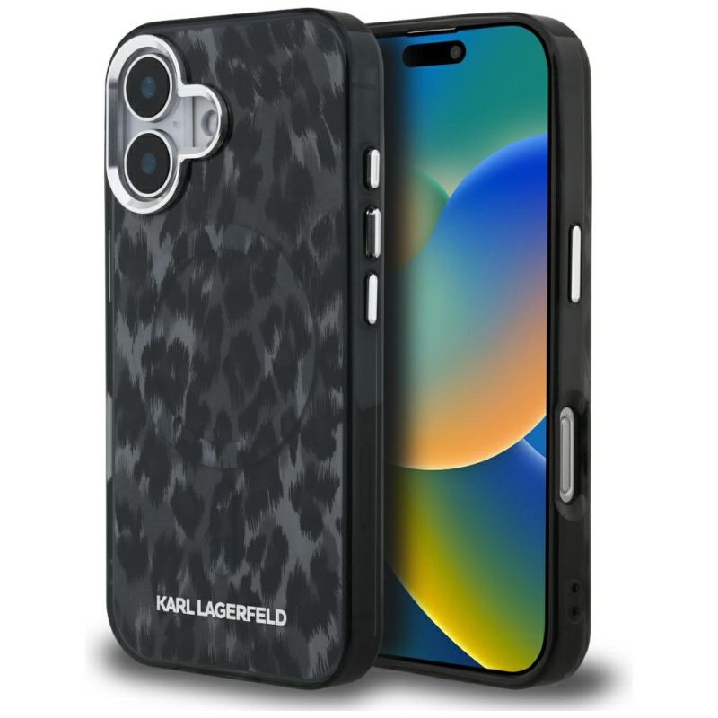Husa pentru iPhone 16 - Karl Lagerfeld IML Leopard Pattern MagSafe (KLHMP16SHDLEOICK) - Black