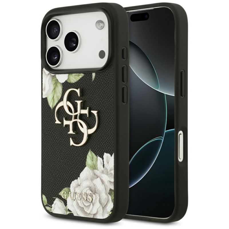 Husa pentru iPhone 17 Pro - Guess Hardcase 4G Grained Roses Big Logo (GUHCP17LPGROP4MK) - Black