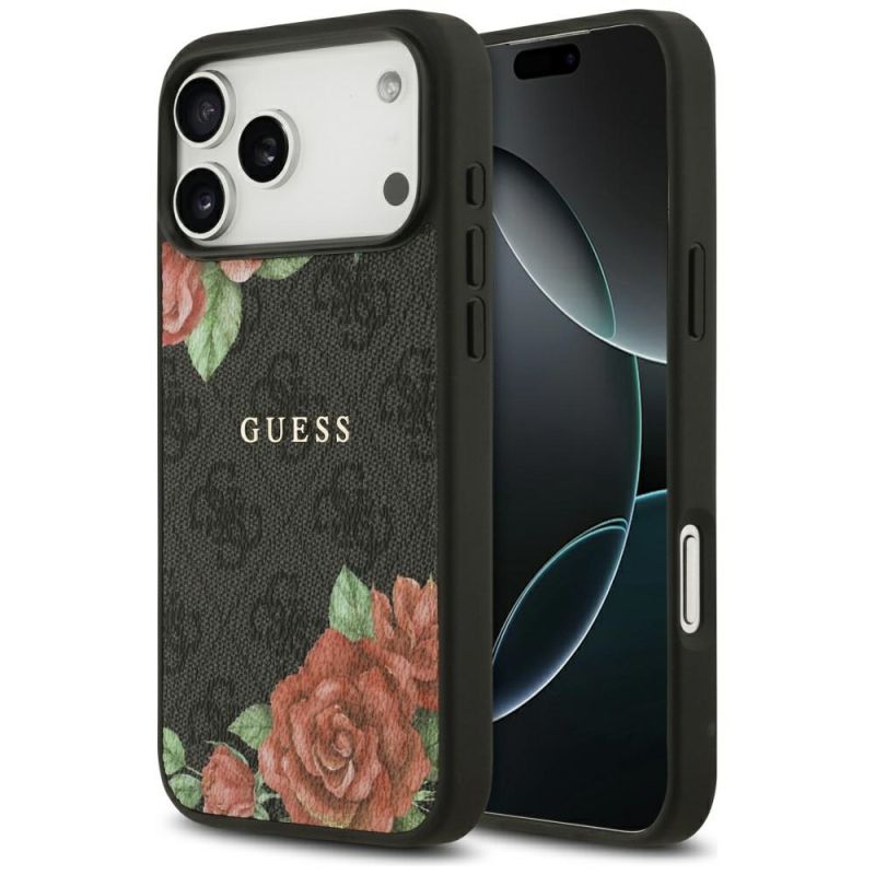 Husa pentru iPhone 17 Pro - Guess Hardcase 4G Flowers Print MagSafe (GUHMP17LP4ROPEMCK) - Black