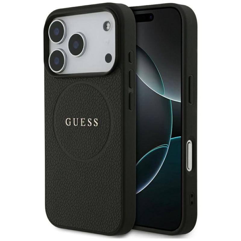 Husa pentru iPhone 17 Pro Max - Guess Grained Gold Ring MagSafe (GUHMP17XPGHSMMK) - Black