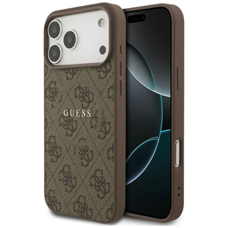 Husa pentru iPhone 17 Pro Max - Guess 4G Ring Classic Logo MagSafe (GUHMP17XG4GFRW) - Brown