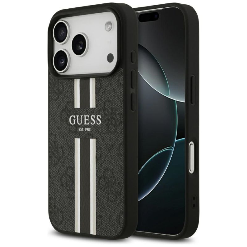 Husa pentru iPhone 17 Pro Max - Guess Hardcase 4G Printed Stripes MagSafe (GUHMP17XP4RPSK) - Black