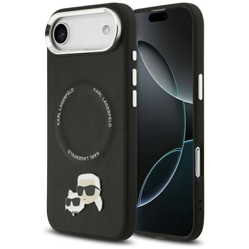Husa iPhone 17 Air - Karl Lagerfeld Leather Karl & Choupette Pins MagSafe (KLHMP17MPSMLRKCK) - Black