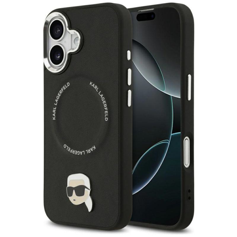 Husa iPhone 17 - Karl Lagerfeld Leather Karl Pin MagSafe (KLHMP17SPSMLRKLK) - Black