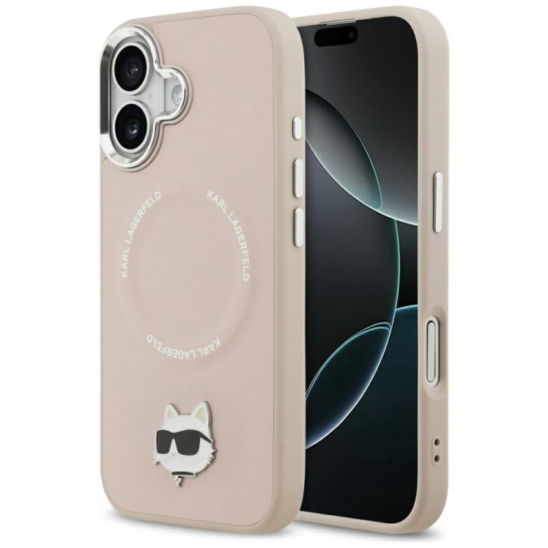 Husa iPhone 17 - Karl Lagerfeld Leather Choupette Pin MagSafe (KLHMP17SPSMLRCHP) - Pink