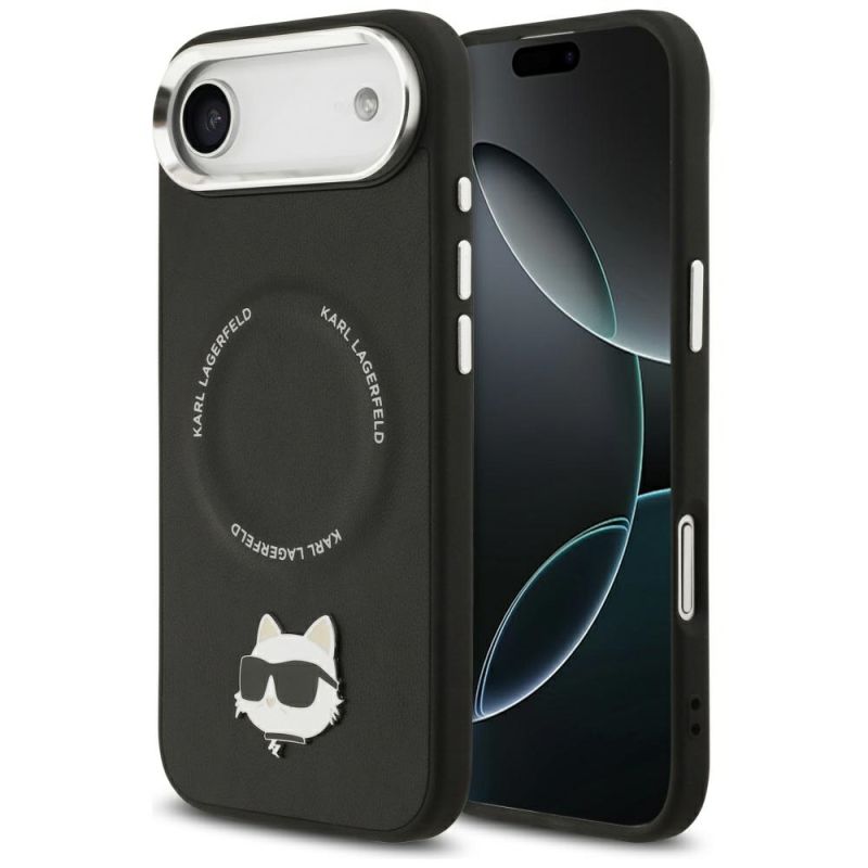 Husa iPhone 17 Air - Karl Lagerfeld Leather Choupette Pin MagSafe (KLHMP17MPSMLRCHK) - Black