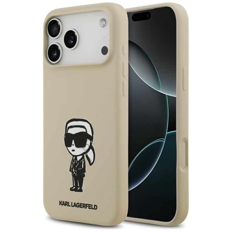 Husa pentru iPhone 17 Pro Max - Karl Lagerfeld Silicone Sketch & Logo (KLHMP17XSKIGROW) - Brown Karl