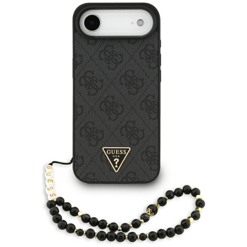 Husa pentru iPhone 17 Air - Guess Hardcase 4G Triangle Logo MagSafe with Cord Strap (GUHMP17MP4TSDPPSK) - Black