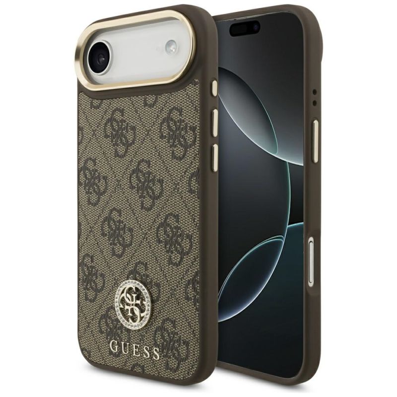 Husa pentru iPhone 17 Air - Guess 4G Strass Logo MagSafe (GUHMP17MP4GRMDEW) - Brown