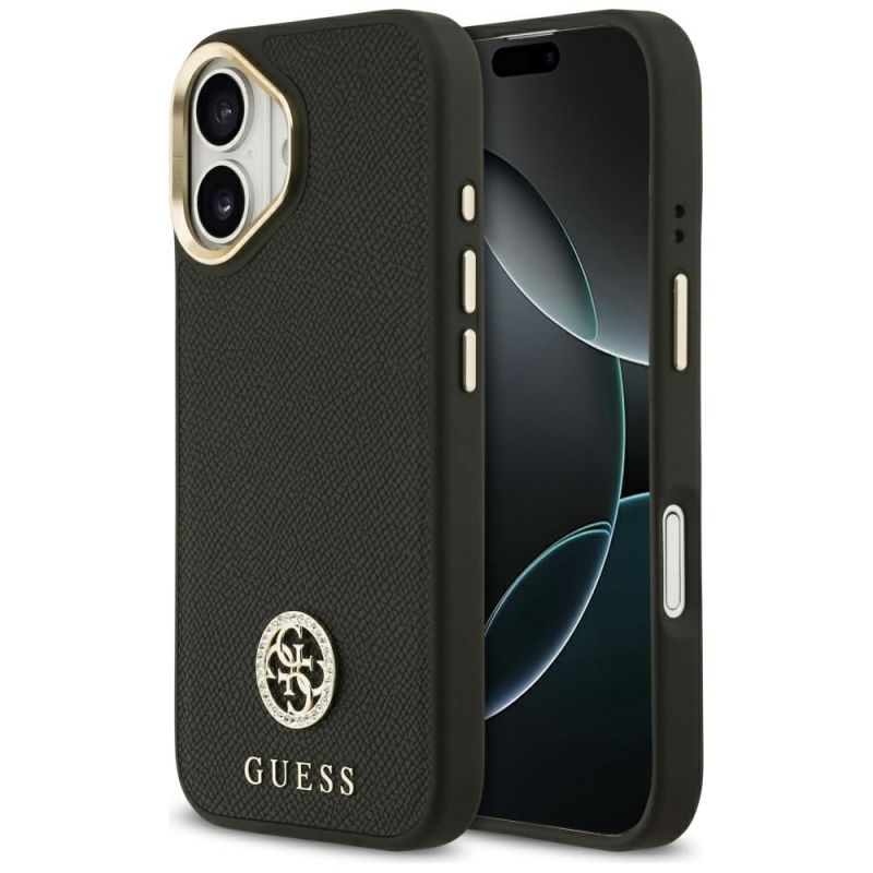 Husa pentru iPhone 17 - Guess Grained Strass Logo MagSafe (GUHMP17SPGCRMDEK) - Black