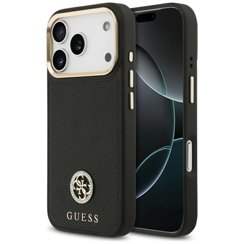 Husa pentru iPhone 17 Pro - Guess Grained Strass Logo MagSafe (GUHMP17LPGCRMDEK) - Black