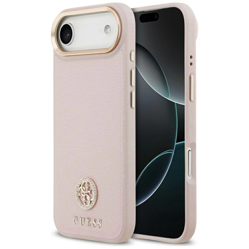 Husa pentru iPhone 17 Air - Guess Grained Strass Logo MagSafe (GUHMP17MPGCRMDEP) - Pink