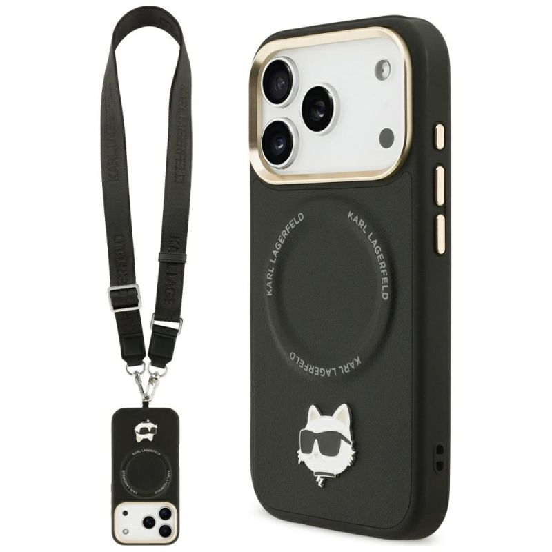 Husa iPhone 17 Pro Max - Karl Lagerfeld Hardcase Big Strap Karl Metal Logo MagSafe (KLHMP17XPCRLRCHK) - Black