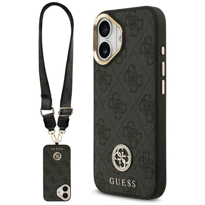 Husa pentru iPhone 17 - Guess 4G Strass Logo with Big Strap Metal Button MagSafe (GUHMP17SP4G4DCSK) - Black