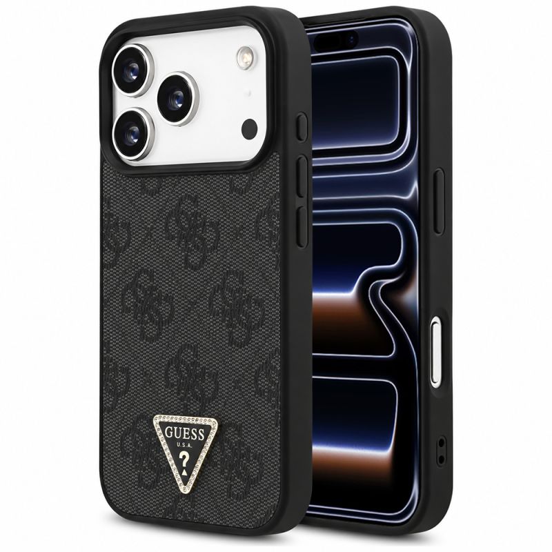 Husa pentru iPhone 17 Pro - Guess Leather 4G Triangle Strass MagSafe (GUHMP17LP4TDPLK) - Black