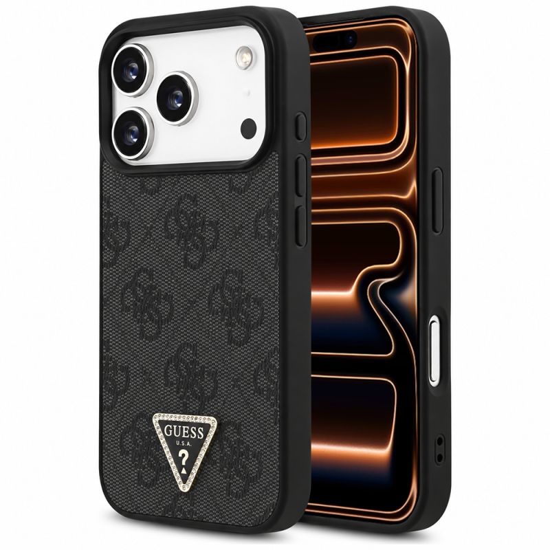 Husa pentru iPhone 17 Pro Max - Guess Leather 4G Triangle Strass MagSafe (GUHMP17XP4TDPLK) - Black