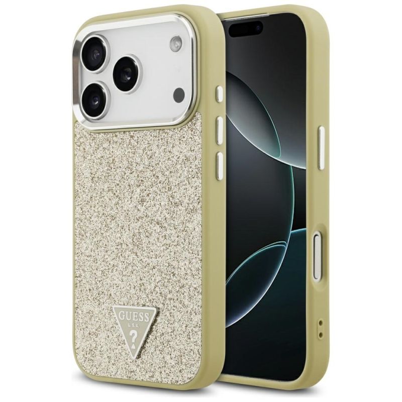 Husa pentru iPhone 17 Pro - Guess Glitter Triangle Logo MagSafe (GUHMP17LPFGTSCMD) - Gold