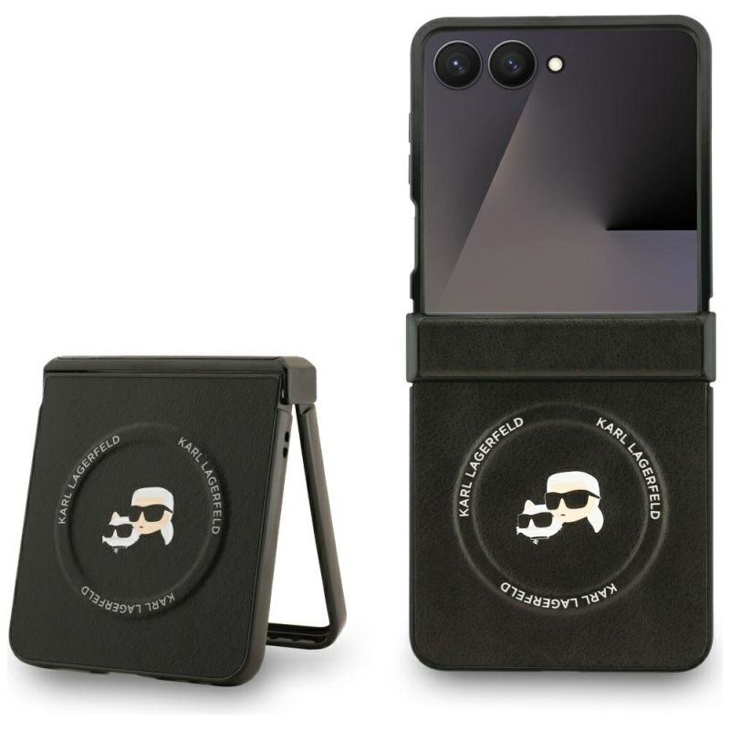 Husa Samsung Galaxy Z Flip7 - Karl Lagerfeld Leather Karl & Choupette Pins MagSafe (KLHMZF7PSMLRKCK) - Black